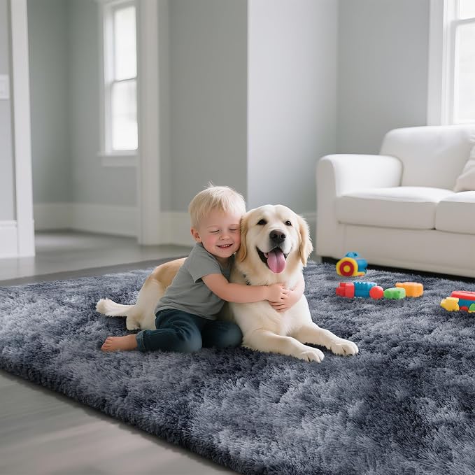 Fluffy Rug Shaggy Area Rug, Mottling Dark Grey 6x9 Area Rugs - Image 5