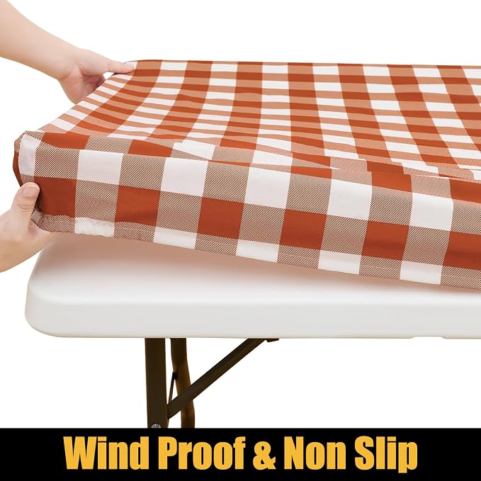 Smiry Rectangle Picnic Table Cloth, Elastic Waterproof Fitted Vinyl Tablecloths - Image 2