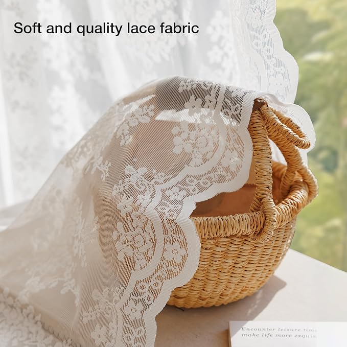 Anmao Vintage White Lace Curtains 120 Inches Long 2 Panels, Romantic Elegant - Image 4