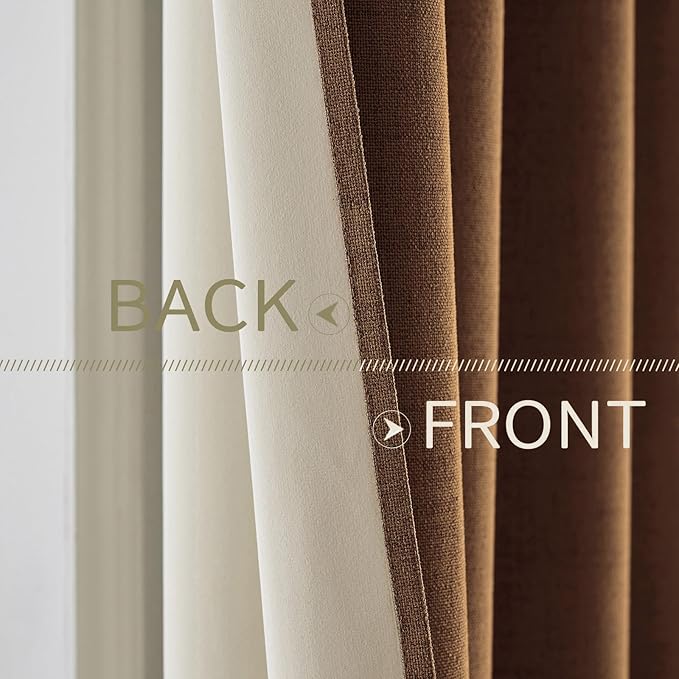 MIULEE Linen Curtains for Bedroom 100% Blackout Thermal Insulated Brown Grommet - Image 6