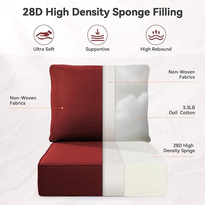 Luxury 6" Outdoor Cushions for Patio Furniture, Fade Resistant Couch Chair - Image 4