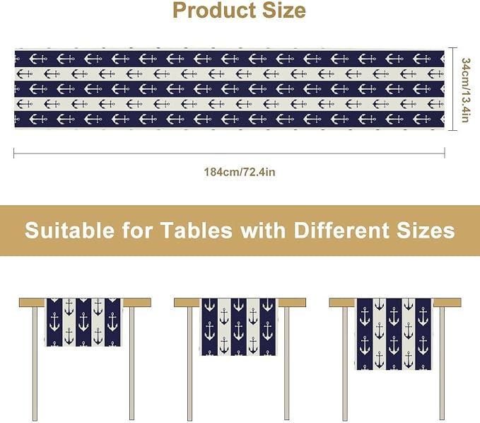 Nautical Anchor Table Runner, Ocean Beach Coastal Beach Stripe Background Theme - Image 7