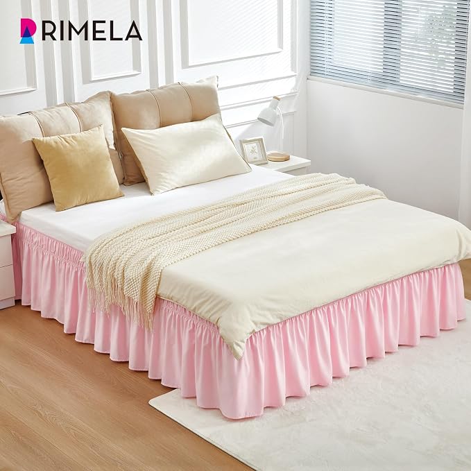 RIMELA Pink Bed Skirt Queen Size 18 Inch Drop, Elastic Bed Skirting - Image 5