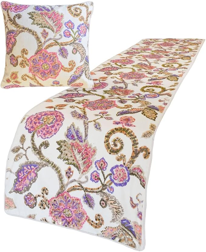 The HomeCentric King/Queen/Twin White & Pink Designer King 90"x18" Bed Runner - Image 4