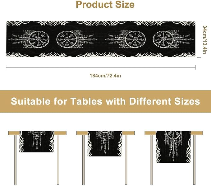 Viking Table Runner, Nordic Ancient Mythical Runes Print Table Runner - Image 7