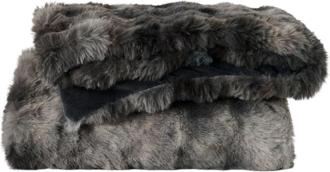 Lotus Karen Faux Fur Blanket Tie-Dye Dark Gray Twin Size - Image 9