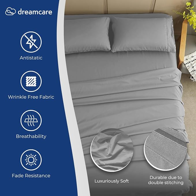 DREAMCARE Queen Sheet Set – 4 pcs Cooling Sheets – up to 21” Extra Deep Pocket - Image 2