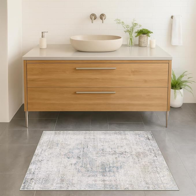 Blue and Gray 2x3 Washable Rug for Entryway Indoor, Kitchen Floor Waterproof - Image 3