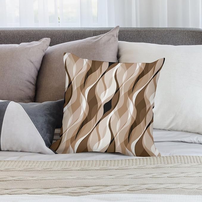 Brown Throw Pillow Covers Modern Abstract Grey and Brown Striped Decorations - Image 4