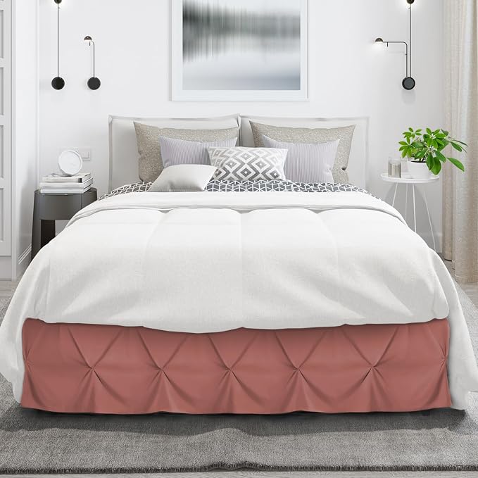 Nestl Pink Clay Bed Skirt Full Size, Pinch Pleat Full Bed Skirt, Hotel Quality - Image 2