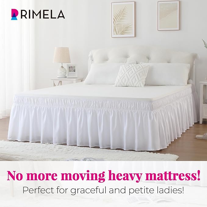 RIMELA White Bed Skirt Queen Size 12 Inch Drop, Elastic Bed Skirting - Image 2