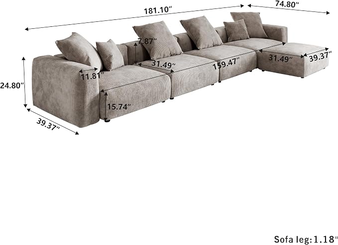 JACH 181" Oversized Modular Sectional Sofa, Deep 4-Seats Sectional Couch - Image 2