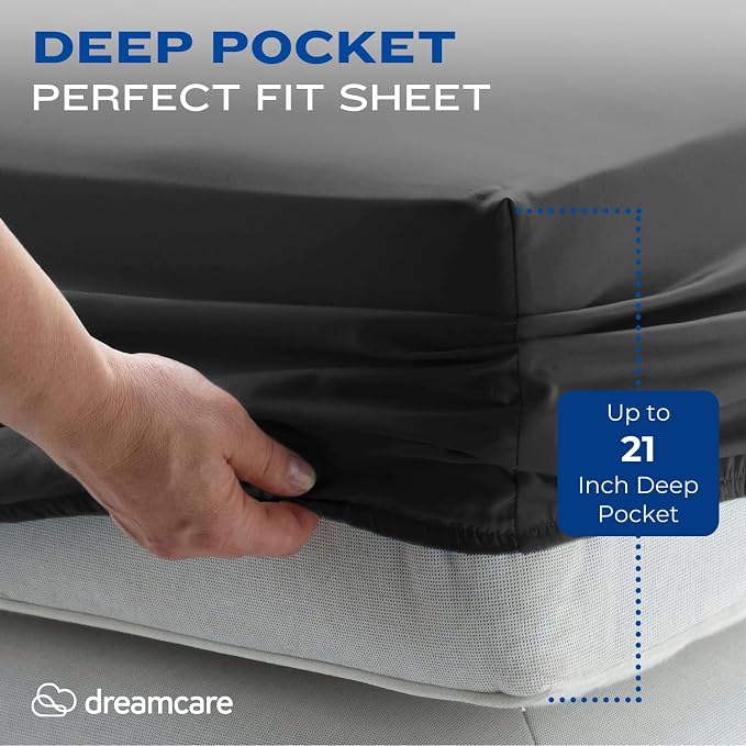DREAMCARE Queen Sheet Set – 4 pcs Cooling Sheets – up to 21” Deep Pocket Queen - Image 3