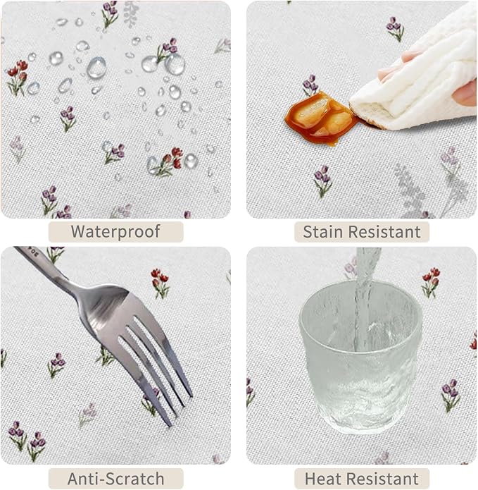 54x120inches Floral Tablecloth Red Purple Tulip Flowers Blooming Rectangle - Image 4