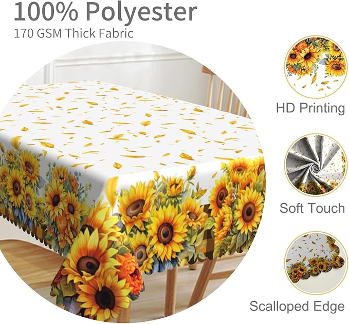 54x78in Sunflower Yellow Floral Tablecloth - Image 3