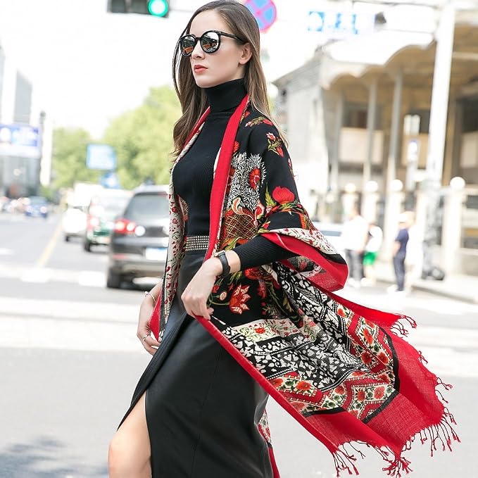 DANA XU 100% Merino Wool Extra Large Pashmina Blanket Travel Scarf Cashmere Wrap - Image 7