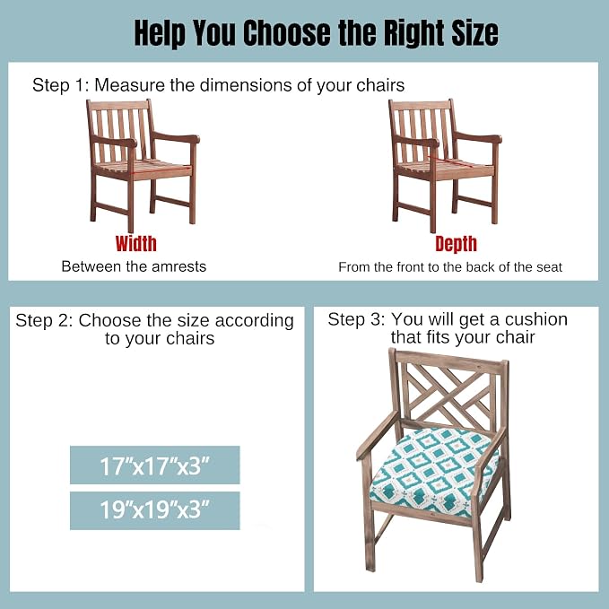 idee-home Outdoor Chair Cushions Set of 2, Thick 17" x 17" x 3" Outdoor Seat - Image 4