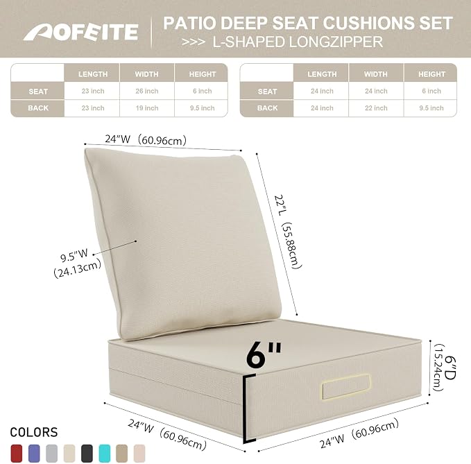 Outdoor Olefin Water-Resistant Deep Seat Cushion Set, Thickened Sofa Chair Pad - Image 3