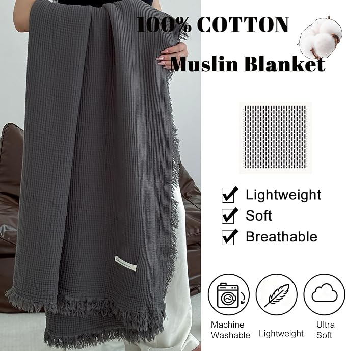 MorroMorn 100% Cotton Muslin Throw Blanket - Image 3