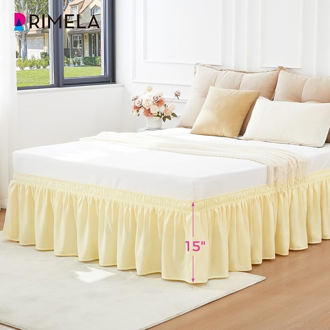 RIMELA Light Yellow Bed Skirt Twin Size 15 Inch Drop, Elastic Bed Skirting - Image 7