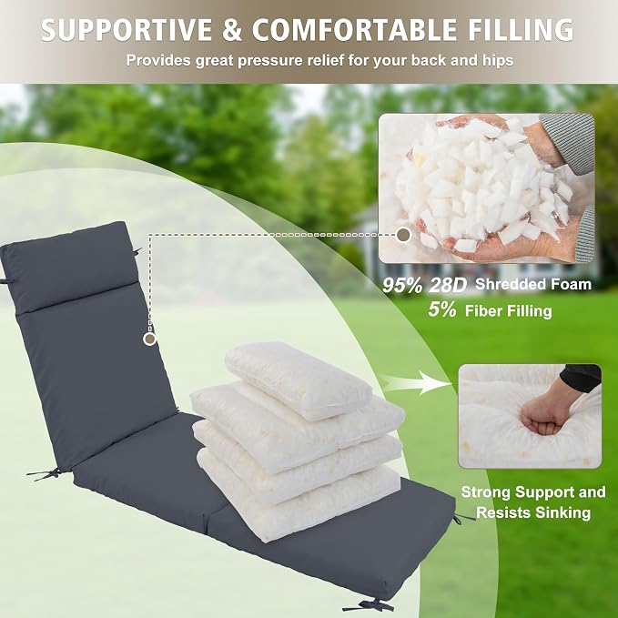 Chaise Lounge Cushion 80x26x3 Inch – Set of 2 Outdoor Lounge Chair Cushions - Image 5