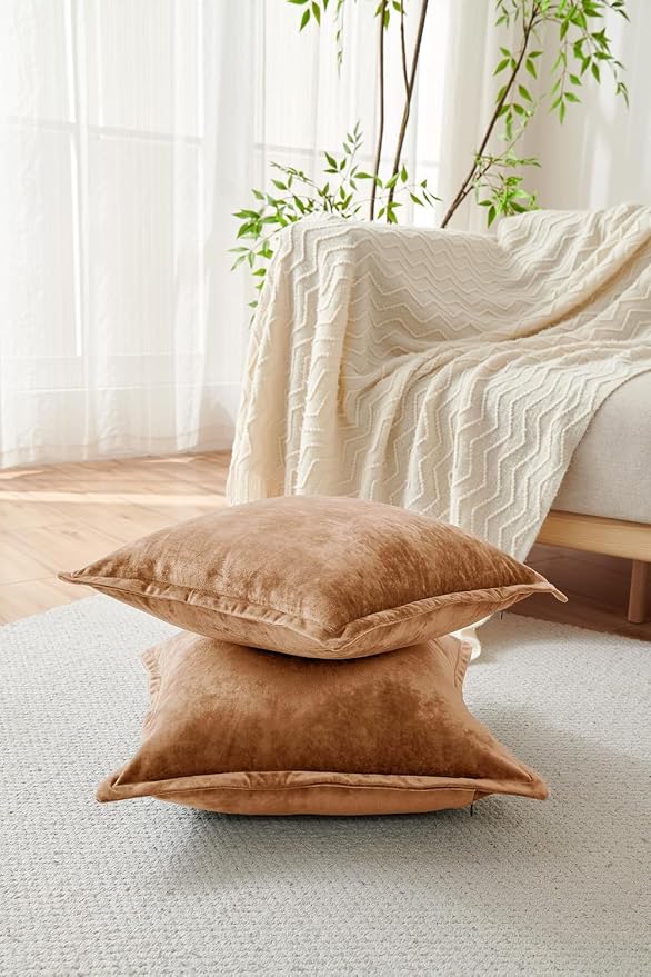 Luxurious Velvet Euro Shams Decorative Throw Pillow Covers 26x26 Set of 2 Solid - Image 2