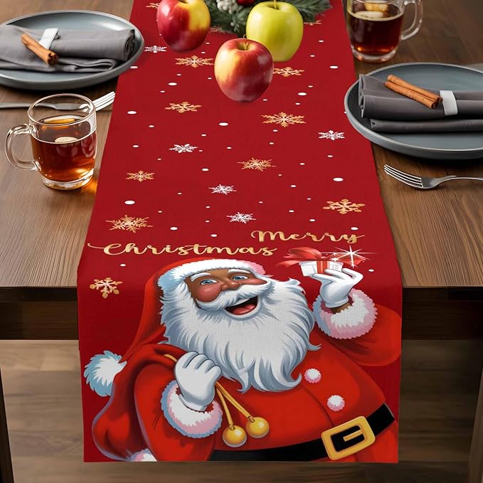 Black Santa Claus Table Runner, 18x72 Inch, Merry Christmas Table Runners Xmas - Image 9
