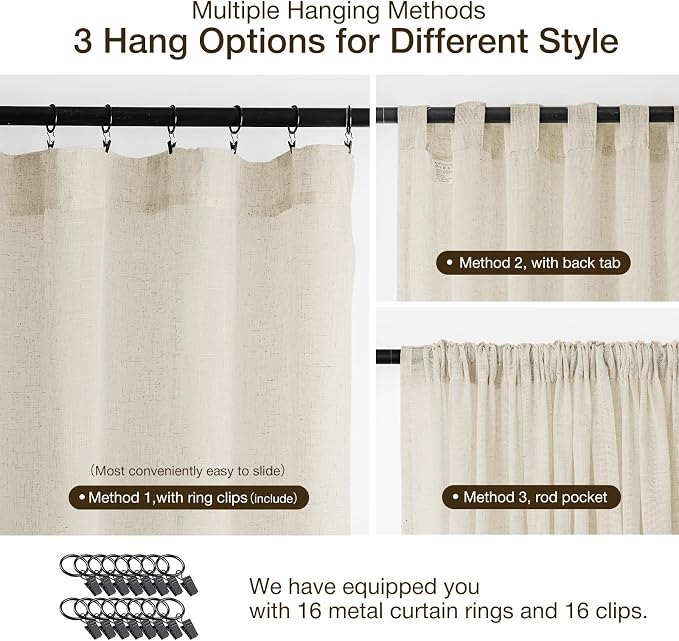 Anmao Natural Linen Curtains for Living Room 63 Inch Length 2 Panels Set - Image 4
