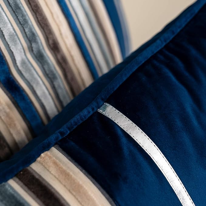 Yangest Navy Striped Patchwork Throw Pillow Cover Silver Leather Cushion Cover - Image 4