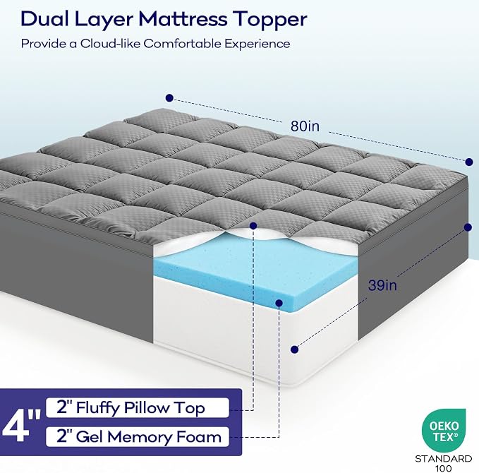 OLANLY Dual-Layer 4 Inch Twin XL Size Memory Foam Mattress Topper - Image 2
