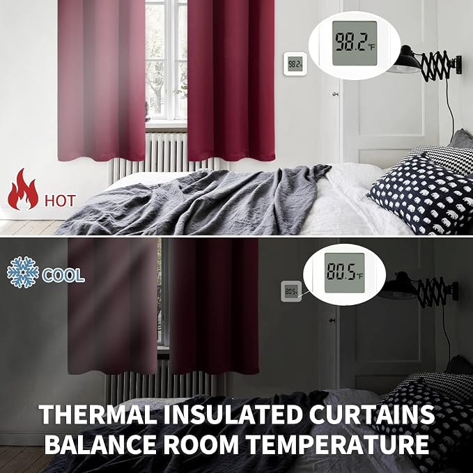 BGment Short Burgundy Blackout Curtains 45 Inches Length - Image 4