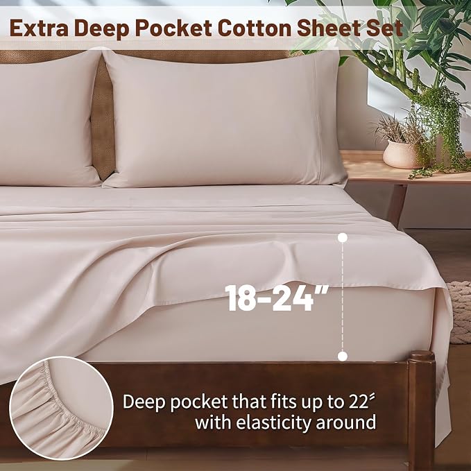 Extra Deep Pocket California King Sheets 18-24 Inch 100% Egyptian Cotton 1000 - Image 2