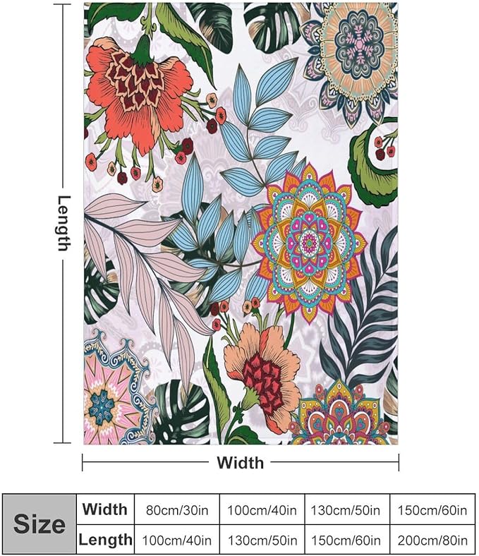 Boho Flowers Blanket for Women Girls, Rustic Bohemian Mandala Palm Leaves - Image 2