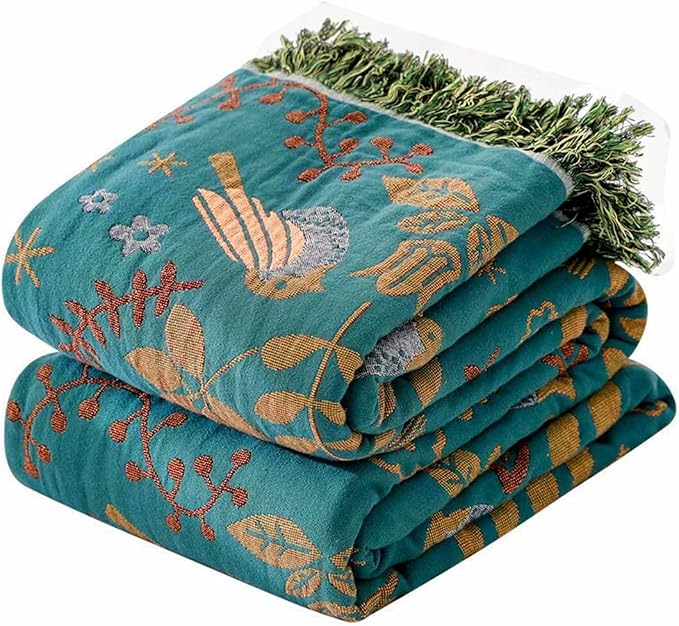 Yellow Boho Throw Blanket, 100% Cotton Blankets by KMBFWUHOME