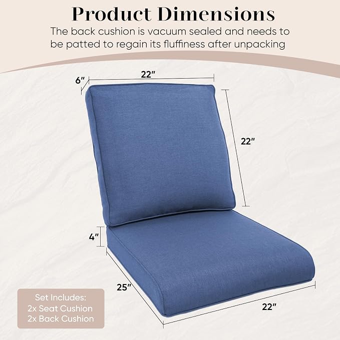 Outdoor Chair Cushions- 22 X 25 Inch High Density Sponge Patio Cushions Deep - Image 7