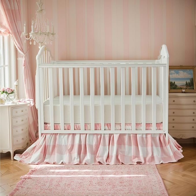 Brandream Gingham Gathered Crib Skirt, Baby Boy, Baby Girl, Gender Neutral Crib - Image 2