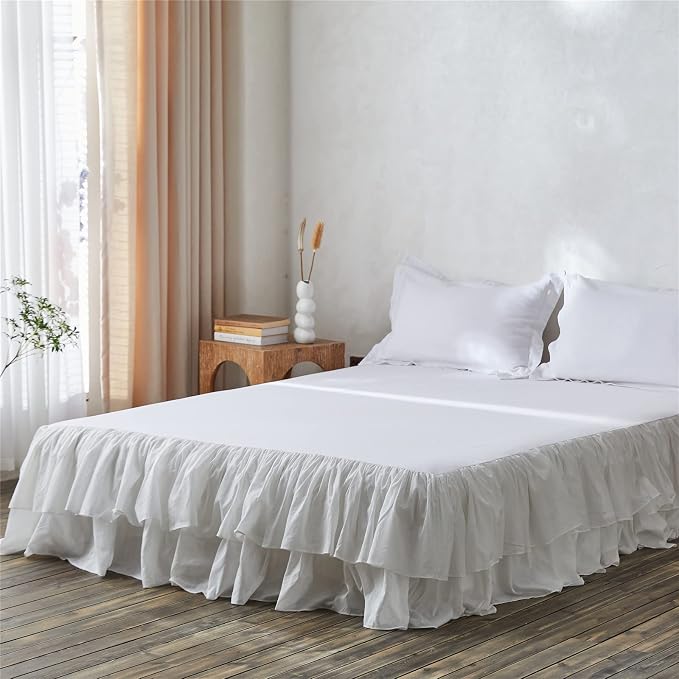 BISELINA White Ruffled Bed Skirt 22-Inch Tailored Drop Cotton Voile Dust Ruffle - Image 8