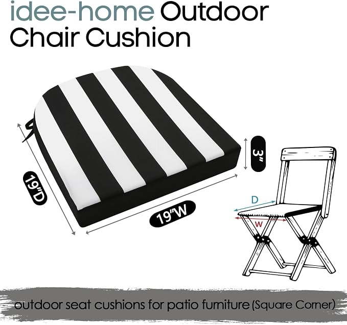 idee-home Outdoor Chair Cushions Set of 2, Thick 19" x 19" x 3" Patio Chair - Image 8