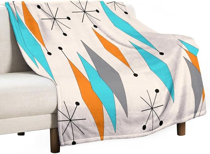 Mid Century Flannel Throw Blankets, Mid Century Modern Geometric Atomic Shapes by JanJCurt