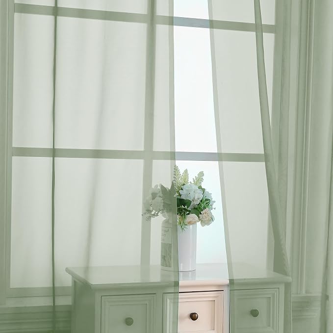 OVZME 2 Panels Sheer Sage Green Curtains 72 Inches Length Window Treatment - Image 4