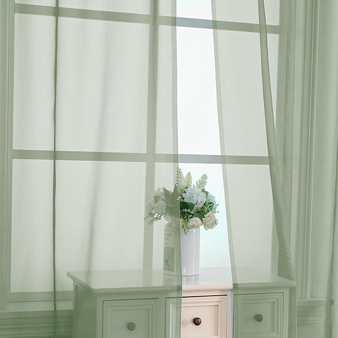 OVZME Sage Green Sheer Curtains 90 Inches Long 2 Panels - Image 2