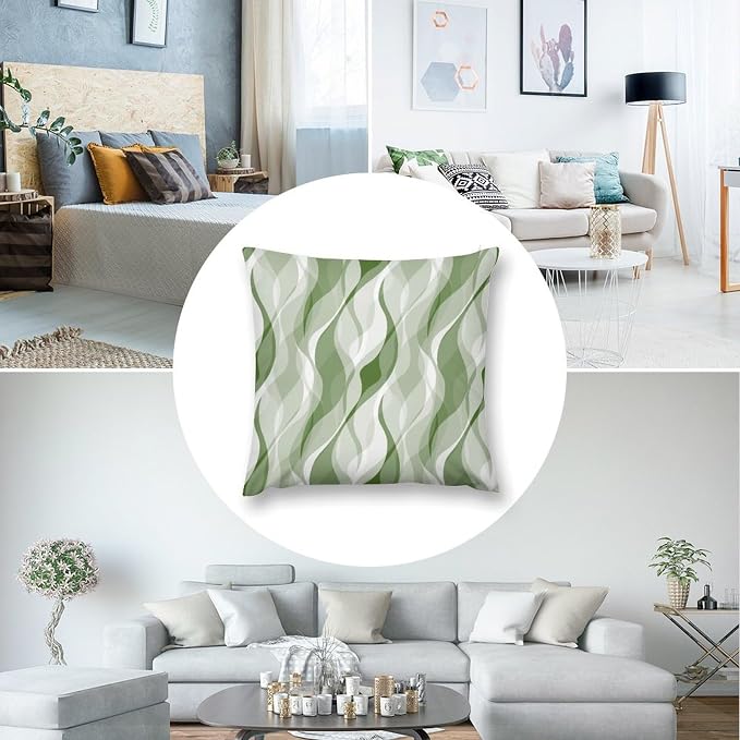 Green Throw Pillow Covers Modern Abstract Ombre Green Striped Decorations - Image 6