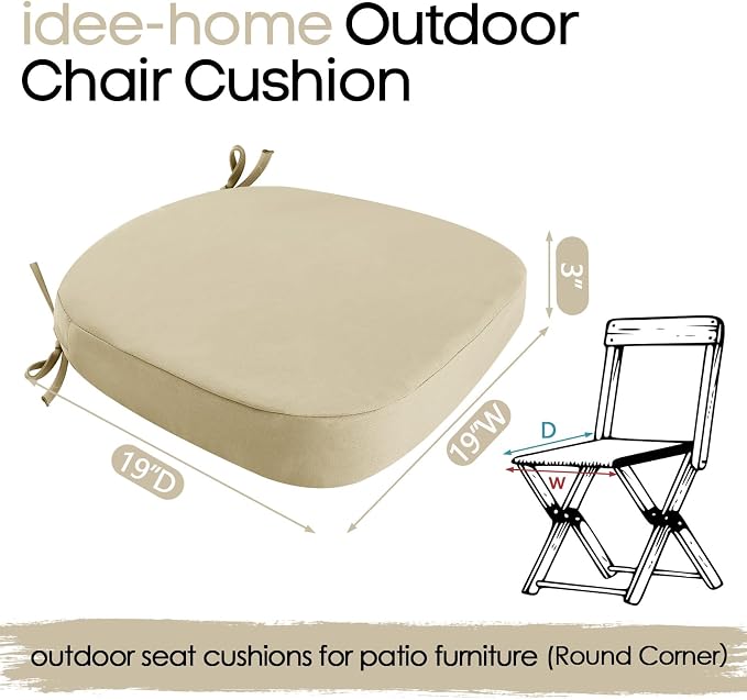 idee-home Outdoor Chair Cushions Set of 4, Thick 19" x 19" x 3" Outdoor Seat - Image 8