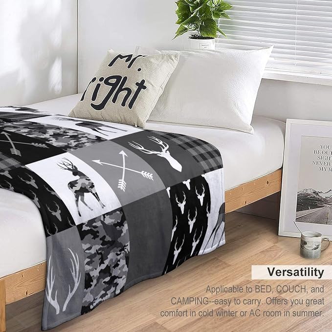 Rustic Cabin Throw Blanket, Farmhouse Grey Camouflage Deer Vintage Country - Image 5