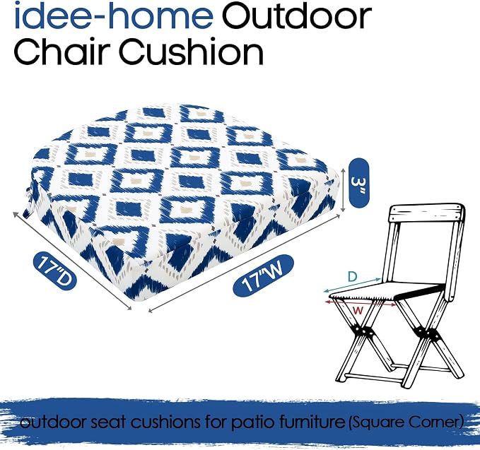 idee-home Outdoor Chair Cushions Set of 2, Thick 17" x 17" x 3" Outdoor Seat - Image 8