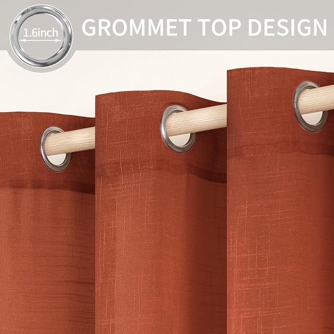 MIULEE Burnt Orange 2 Panels 84 Inch Long Farmhouse Linen Sheer Window Curtains - Image 2