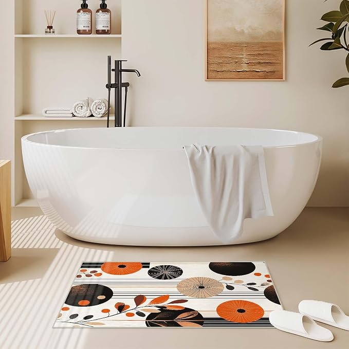 2x3 Entryway Area Rug Orange Black White Bathroom Rug Non Slip Machine Washable - Image 2