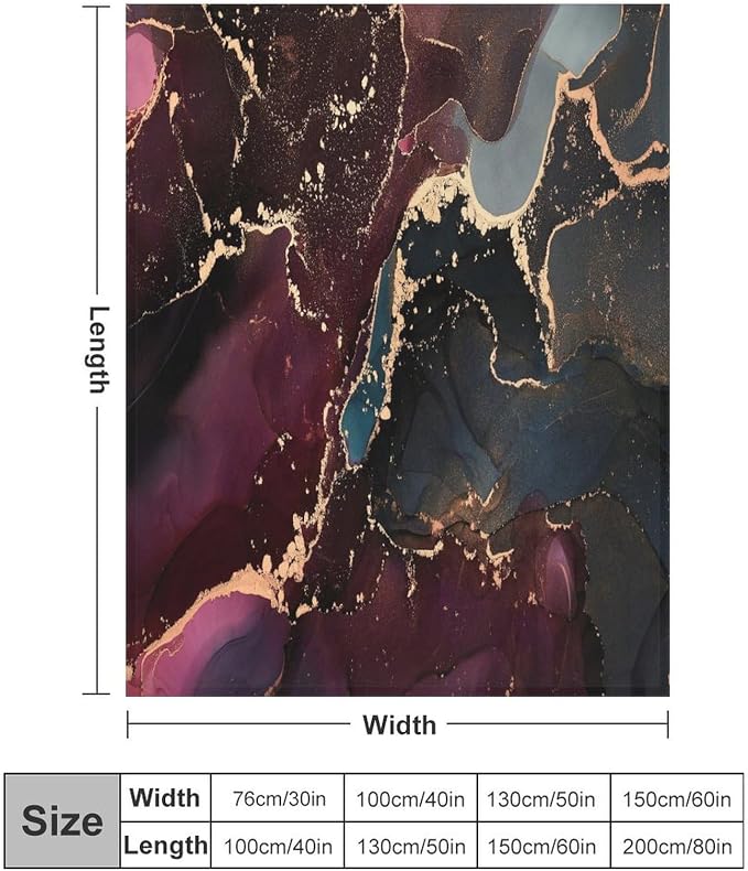 Modern Marble Blanket, Abstract Luxury Baroque Golden Purple Blue Stone Veins - Image 2