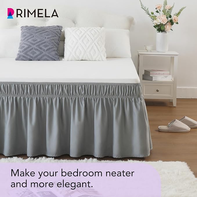RIMELA Gray Queen Bed Skirt 12 Inch Drop, Elastic Bed Skirts Queen Size Dust - Image 8