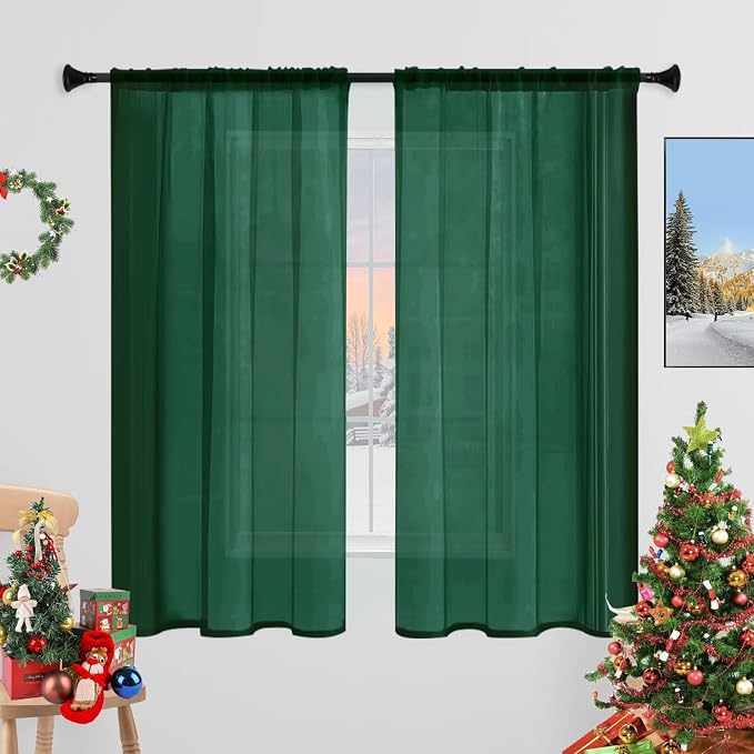 Sheer Curtains 54 Inches Long 2 Panels, Rod Pocket Short Curtain by laseniewa